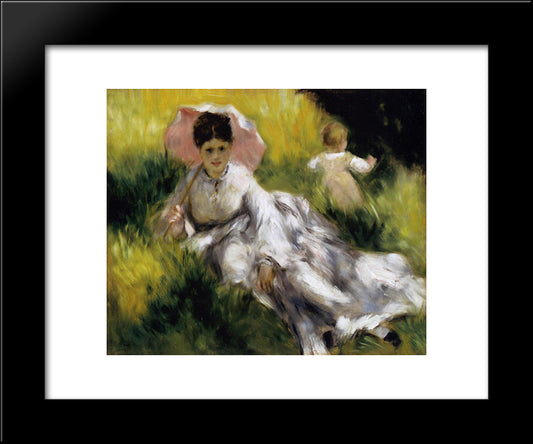 Woman With Parasol 20x24 Black Modern Wood Framed Art Print Poster by Renoir, Pierre Auguste