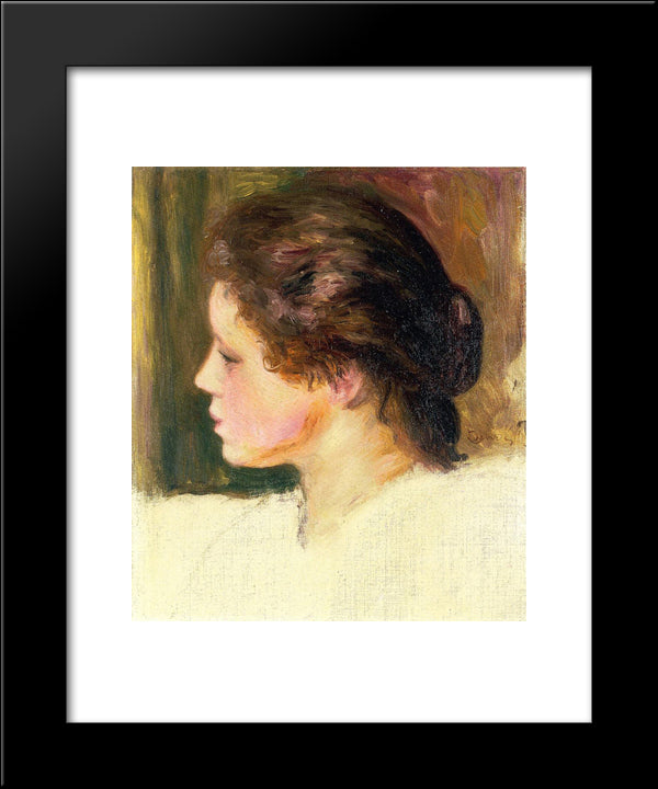 Woman`S Head 20x24 Black Modern Wood Framed Art Print Poster by Renoir, Pierre Auguste