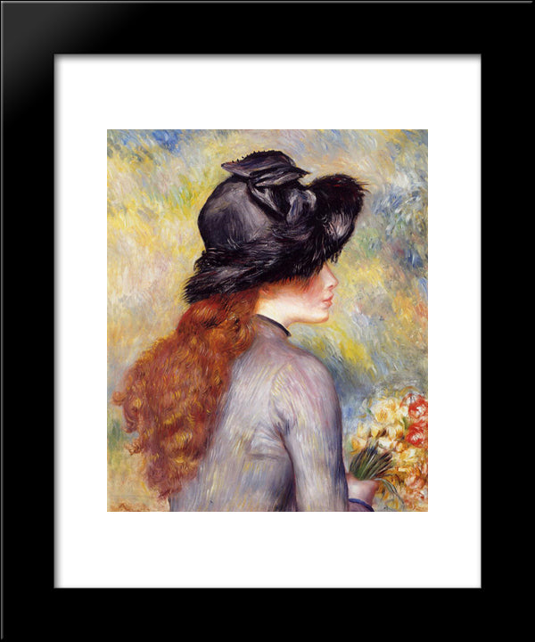 Young Girl Holding At Bouquet Of Tulips 20x24 Black Modern Wood Framed Art Print Poster by Renoir, Pierre Auguste