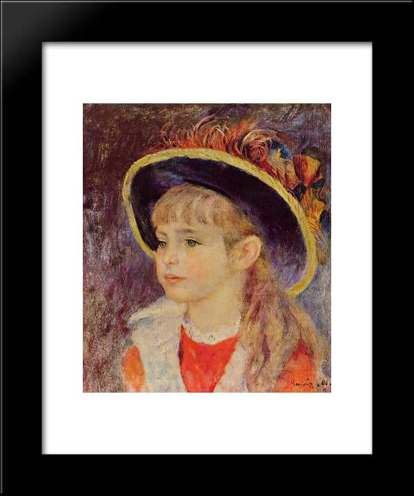 Young Girl In A Blue Hat 20x24 Black Modern Wood Framed Art Print Poster by Renoir, Pierre Auguste