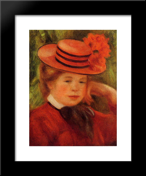 Young Girl In A Red Hat 20x24 Black Modern Wood Framed Art Print Poster by Renoir, Pierre Auguste