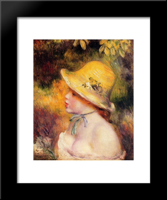 Young Girl In A Straw Hat 20x24 Black Modern Wood Framed Art Print Poster by Renoir, Pierre Auguste