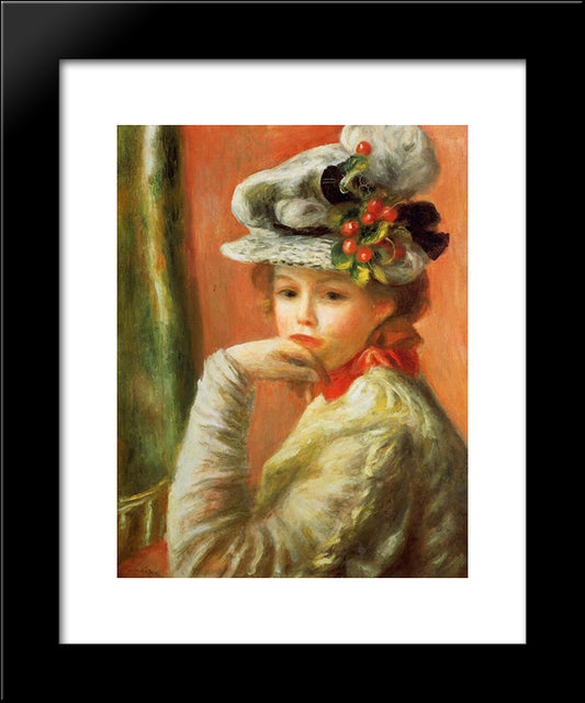 Young Girl In A White Hat 20x24 Black Modern Wood Framed Art Print Poster by Renoir, Pierre Auguste