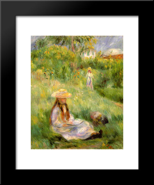 Young Girl In The Garden At Mezy 20x24 Black Modern Wood Framed Art Print Poster by Renoir, Pierre Auguste