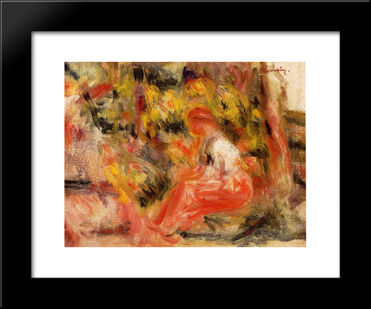 Young Girl Seated In A Garden 20x24 Black Modern Wood Framed Art Print Poster by Renoir, Pierre Auguste