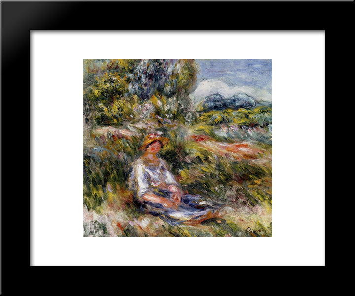 Young Girl Seated In A Meadow 20x24 Black Modern Wood Framed Art Print Poster by Renoir, Pierre Auguste