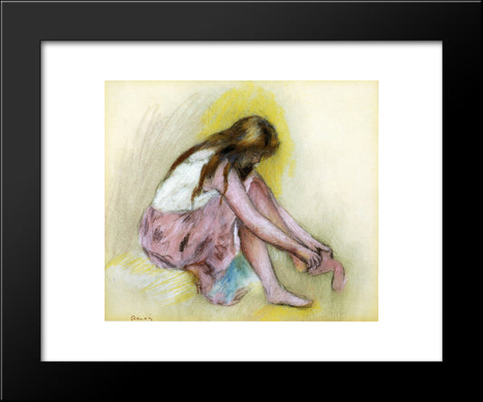 Young Girl Slipping On Her Stockings 20x24 Black Modern Wood Framed Art Print Poster by Renoir, Pierre Auguste