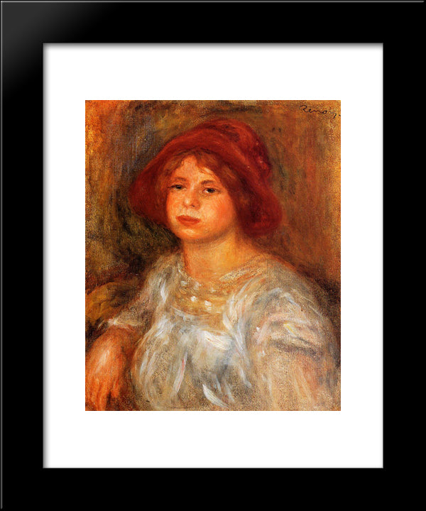 Young Girl Wearing A Red Hat 20x24 Black Modern Wood Framed Art Print Poster by Renoir, Pierre Auguste