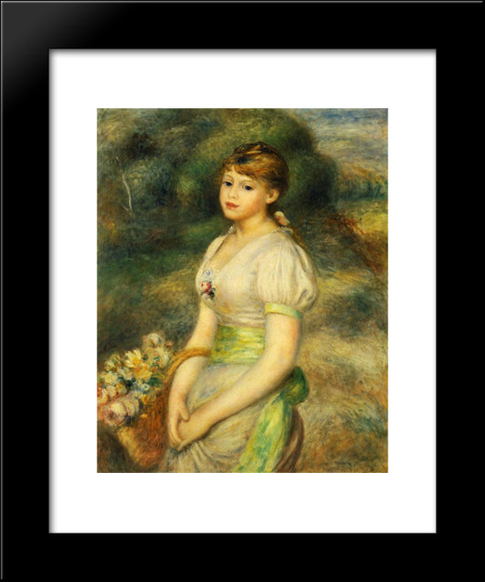 Young Girl With A Basket Of Flowers 20x24 Black Modern Wood Framed Art Print Poster by Renoir, Pierre Auguste