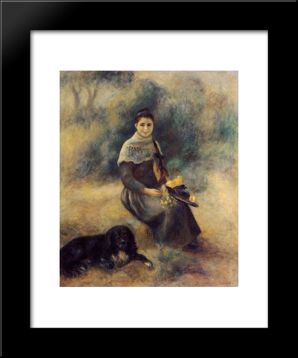 Young Girl With A Dog 20x24 Black Modern Wood Framed Art Print Poster by Renoir, Pierre Auguste