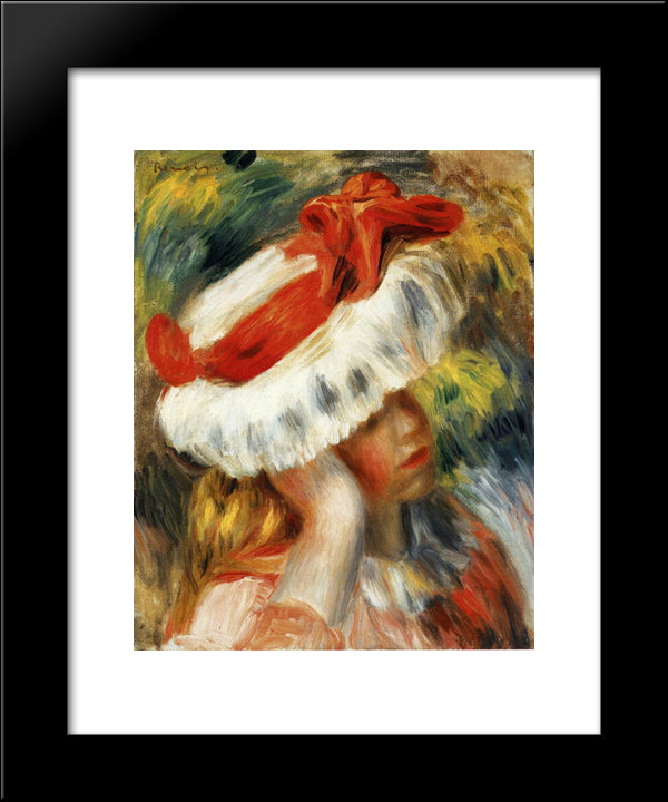 Young Girl With A Hat 20x24 Black Modern Wood Framed Art Print Poster by Renoir, Pierre Auguste