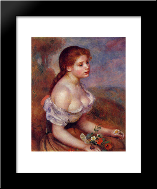 Young Girl With Daisies 20x24 Black Modern Wood Framed Art Print Poster by Renoir, Pierre Auguste