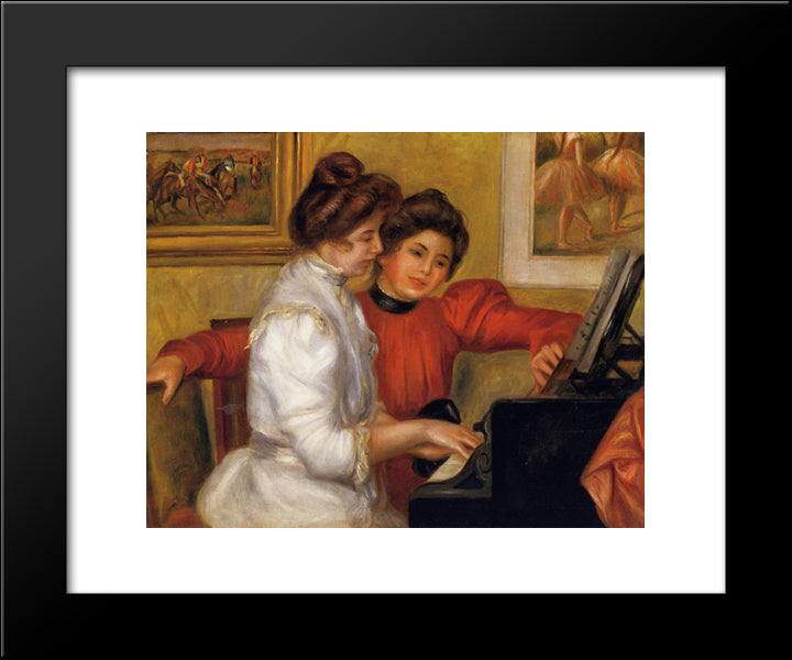 Young Girls At The Piano 20x24 Black Modern Wood Framed Art Print Poster by Renoir, Pierre Auguste