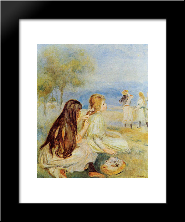 Young Girls By The Sea 20x24 Black Modern Wood Framed Art Print Poster by Renoir, Pierre Auguste