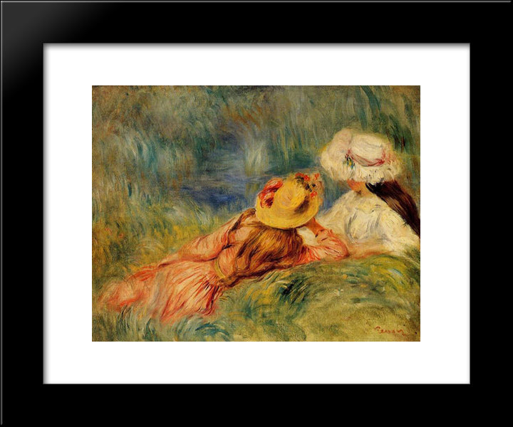 Young Girls By The Water 20x24 Black Modern Wood Framed Art Print Poster by Renoir, Pierre Auguste