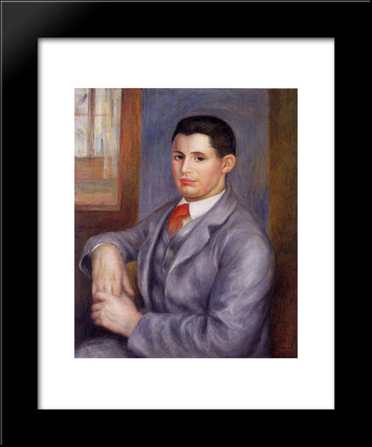 Young Man In A Red Tie, Portrait Of Eugene Renoir 20x24 Black Modern Wood Framed Art Print Poster by Renoir, Pierre Auguste