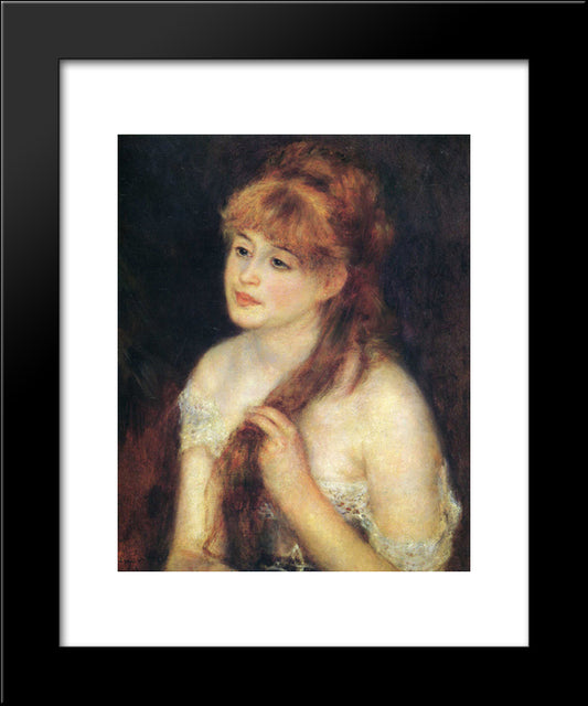 Young Woman Braiding Her Hair 20x24 Black Modern Wood Framed Art Print Poster by Renoir, Pierre Auguste