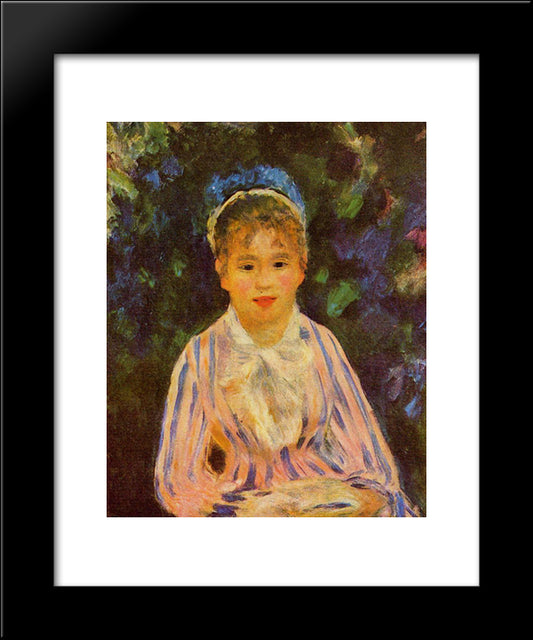 Young Woman In A Blue And Pink Striped Shirt 20x24 Black Modern Wood Framed Art Print Poster by Renoir, Pierre Auguste