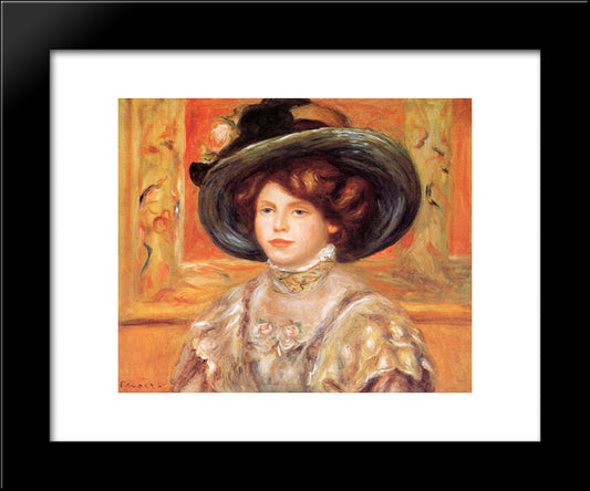 Young Woman In A Blue Hat 20x24 Black Modern Wood Framed Art Print Poster by Renoir, Pierre Auguste