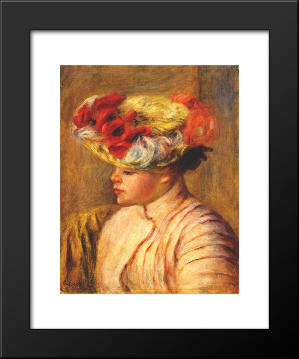 Young Woman In A Flowered Hat 20x24 Black Modern Wood Framed Art Print Poster by Renoir, Pierre Auguste