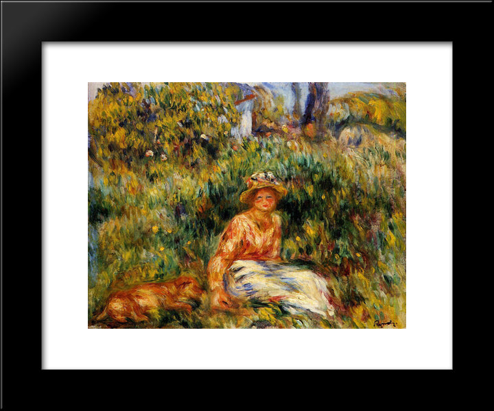 Young Woman In A Garden 20x24 Black Modern Wood Framed Art Print Poster by Renoir, Pierre Auguste