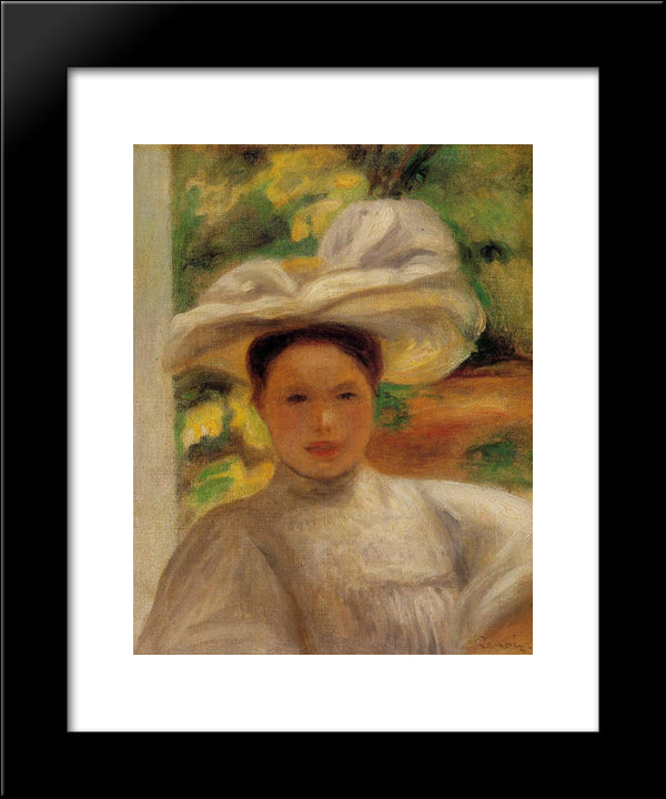 Young Woman In A Hat 20x24 Black Modern Wood Framed Art Print Poster by Renoir, Pierre Auguste