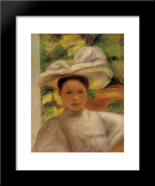 Young Woman In A Hat 20x24 Black Modern Wood Framed Art Print Poster by Renoir, Pierre Auguste