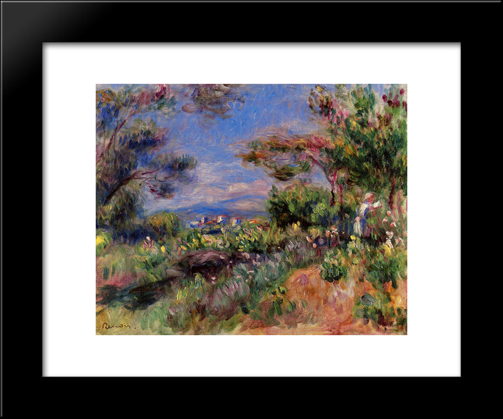 Young Woman In A Landscape, Cagnes 20x24 Black Modern Wood Framed Art Print Poster by Renoir, Pierre Auguste