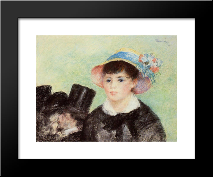 Young Woman In A Straw Hat 20x24 Black Modern Wood Framed Art Print Poster by Renoir, Pierre Auguste