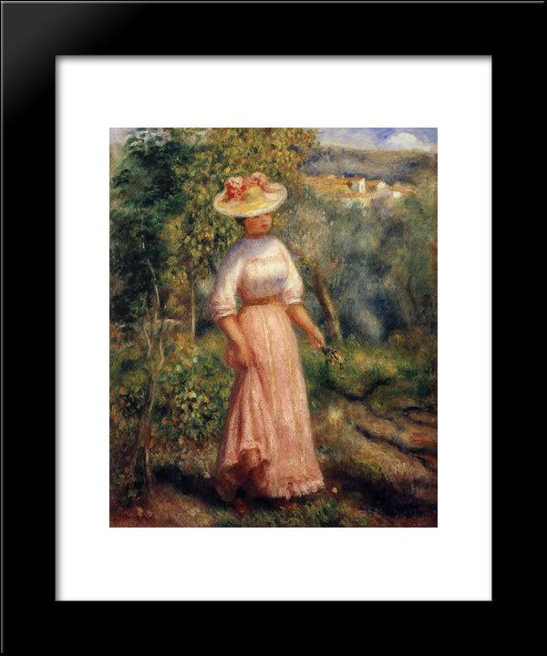 Young Woman In Red In The Fields 20x24 Black Modern Wood Framed Art Print Poster by Renoir, Pierre Auguste