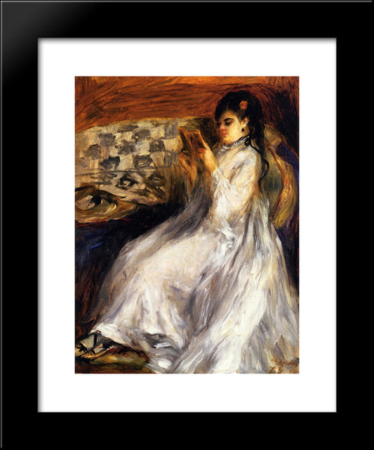 Young Woman In White Reading 20x24 Black Modern Wood Framed Art Print Poster by Renoir, Pierre Auguste