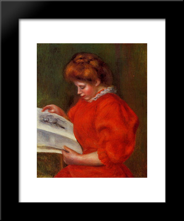 Young Woman Looking At A Print 20x24 Black Modern Wood Framed Art Print Poster by Renoir, Pierre Auguste