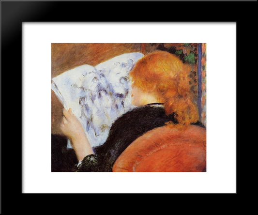 Young Woman Reading An Illustrated Journal 20x24 Black Modern Wood Framed Art Print Poster by Renoir, Pierre Auguste