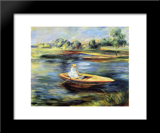 Young Woman Seated In A Rowboat 20x24 Black Modern Wood Framed Art Print Poster by Renoir, Pierre Auguste