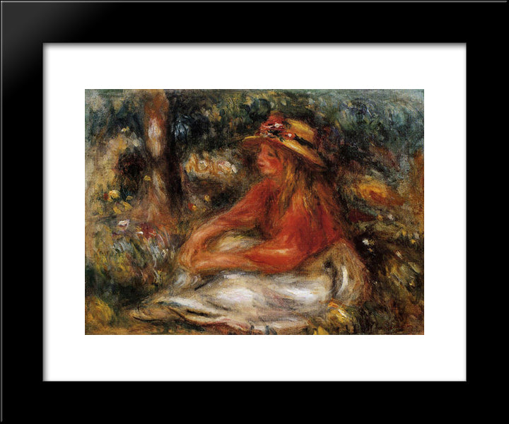 Young Woman Seated On The Grass 20x24 Black Modern Wood Framed Art Print Poster by Renoir, Pierre Auguste