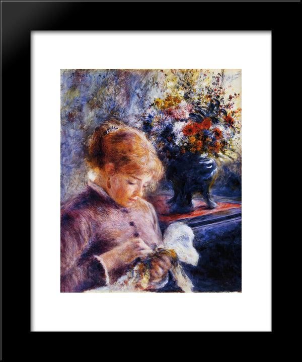 Young Woman Sewing 20x24 Black Modern Wood Framed Art Print Poster by Renoir, Pierre Auguste