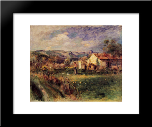 Young Woman Standing Near A Farmhouse In Milly 20x24 Black Modern Wood Framed Art Print Poster by Renoir, Pierre Auguste