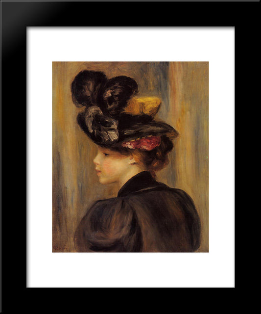 Young Woman Wearing A Black Hat 20x24 Black Modern Wood Framed Art Print Poster by Renoir, Pierre Auguste