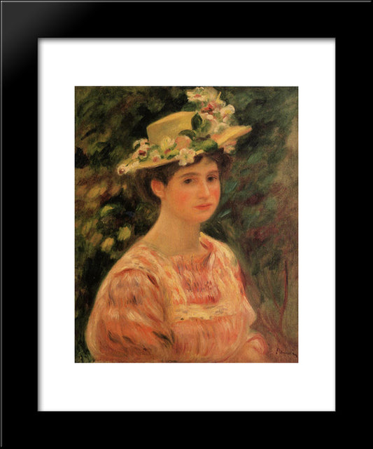 Young Woman Wearing A Hat With Wild Roses 20x24 Black Modern Wood Framed Art Print Poster by Renoir, Pierre Auguste