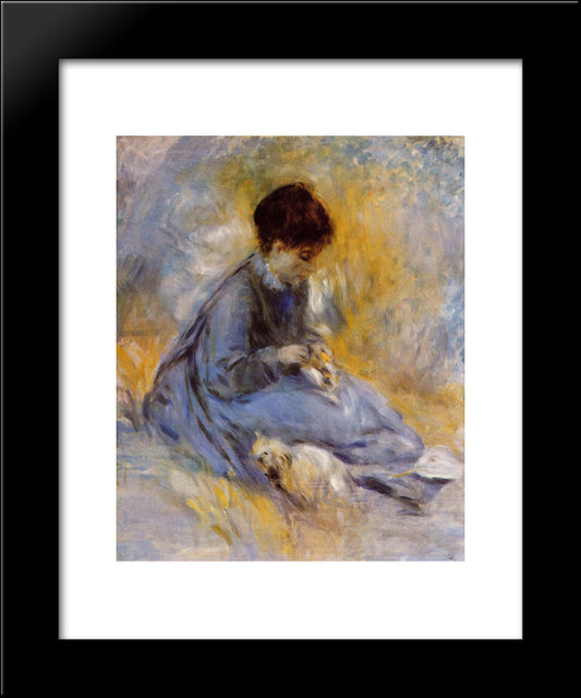 Young Woman With A Dog 20x24 Black Modern Wood Framed Art Print Poster by Renoir, Pierre Auguste
