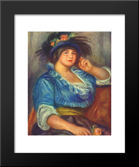 Young Woman With A Rose In Her Hat 20x24 Black Modern Wood Framed Art Print Poster by Renoir, Pierre Auguste