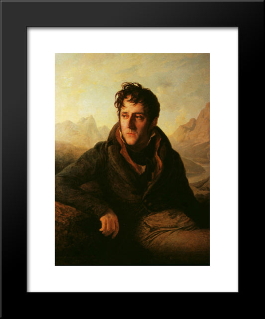 Portrait Of Chateaubriand Backdrop Of Mountain Scenery 20x24 Black Modern Wood Framed Art Print Poster by Guerin, Pierre Narcisse