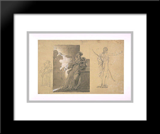 Woman Holding A Child And Seeing The Shadow Of Figures Embracing 20x24 Black Modern Wood Framed Art Print Poster by Guerin, Pierre Narcisse