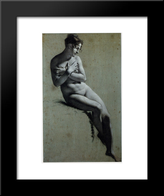 Drawing Of Female Nude With Charcoal And Chalk 20x24 Black Modern Wood Framed Art Print Poster by Prud'hon, Pierre Paul