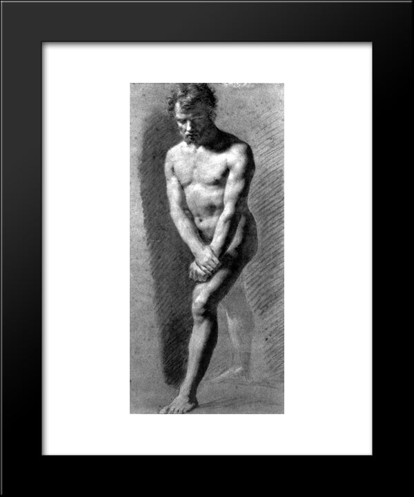 Male Nude Grasping His Wrists 20x24 Black Modern Wood Framed Art Print Poster by Prud'hon, Pierre Paul