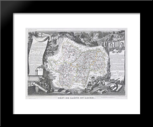 Map Of The Saone And Loire Region In France 20x24 Black Modern Wood Framed Art Print Poster by Prud'hon, Pierre Paul