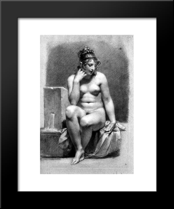 Seated Female Nude By A Fountain 20x24 Black Modern Wood Framed Art Print Poster by Prud'hon, Pierre Paul