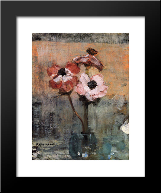 Anemones In A Vase 20x24 Black Modern Wood Framed Art Print Poster by Mondrian, Piet