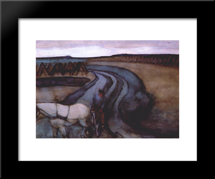 At Work On The Land 20x24 Black Modern Wood Framed Art Print Poster by Mondrian, Piet