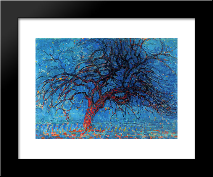 Avond (Evening) The Red Tree 20x24 Black Modern Wood Framed Art Print Poster by Mondrian, Piet